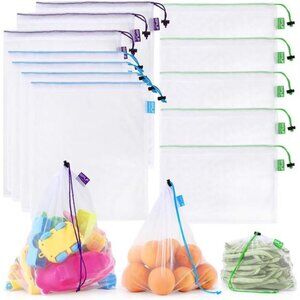 12 Pcs Heavy Duty Reusable Mesh Produce Bags, Barcode Scanable See Through Bags